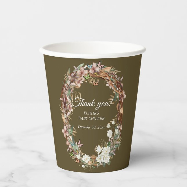Vasos De Papel Whimsical Woodland Floral Photo Baby Shower (Anverso)