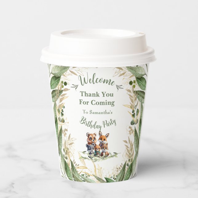 Vasos De Papel Whimsical Woodland se pregunta: Botánico y Animale (Anverso)