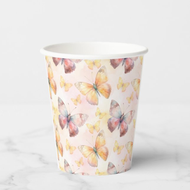 Vasos De Papel Whimsy mariposa acuarela (Anverso)