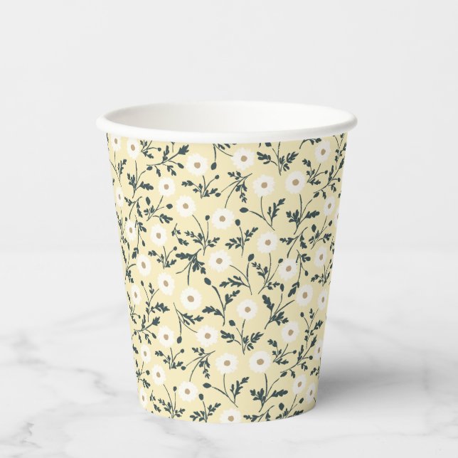 Vasos De Papel Whispering Meadow - Butter Yellow Floral Pattern (Anverso)