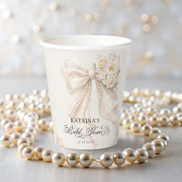 Vasos De Papel White Bow Floral Bridal Shower