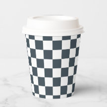 White Charcoal Gray Square Pattern Paper Cups