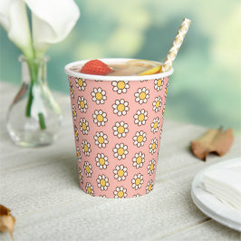 Vasos De Papel White Daisies on Pastel Pink Spring Party