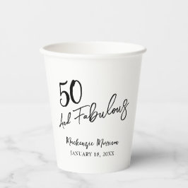 Vasos De Papel White Fifty and Fabulous Script Birthday Party