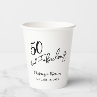 Vasos De Papel White Fifty and Fabulous Script Birthday Party