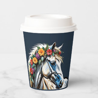 Vasos De Papel White Horse Floral With Dark Background