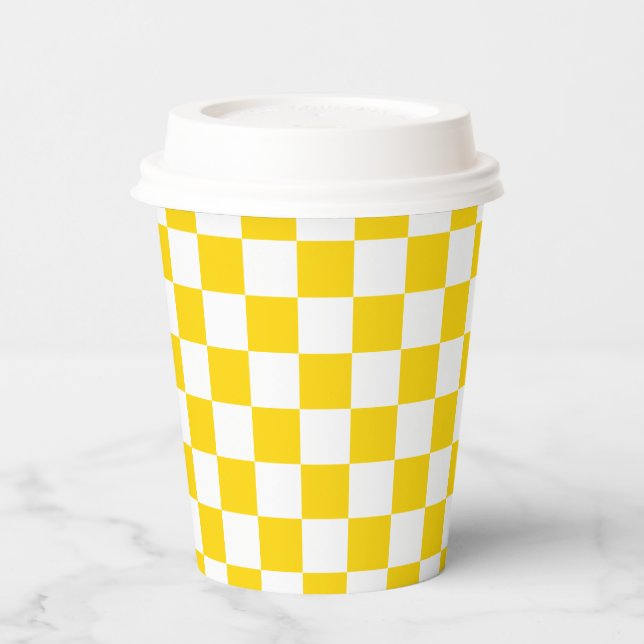 Vasos De Papel White Mustard Yellow Square Pattern Paper Cups (Izquierda)