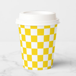 Vasos De Papel White Mustard Yellow Square Pattern Paper Cups
