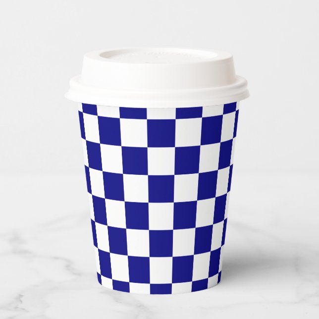Vasos De Papel White Navy Blue Square Pattern Paper Cups (Izquierda)