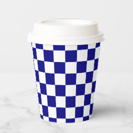 Vasos De Papel White Navy Blue Square Pattern Paper Cups
