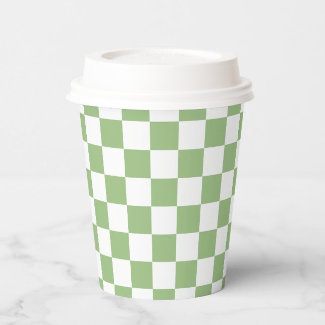 Vasos De Papel White Sage Green Square Pattern Paper Cups (Izquierda)