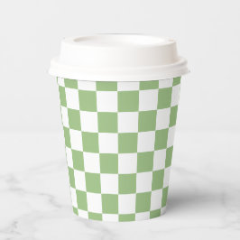 Vasos De Papel White Sage Green Square Pattern Paper Cups