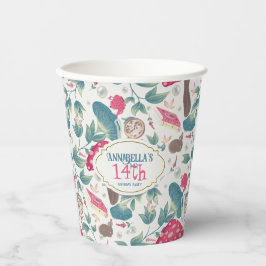 Vasos De Papel White Vintage Cottagecore Mushroom Birthday