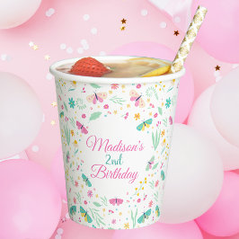 Vasos De Papel White Whimsical Garden Butterfly Girls Birthday