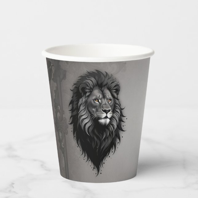 Vasos De Papel Wild Grace: impresionante retrato de un león (Anverso)