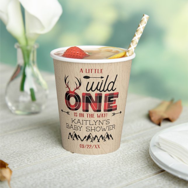 Vasos De Papel Wild One Boys Rustic Plaid Lumberjack Baby Shower (in situ)