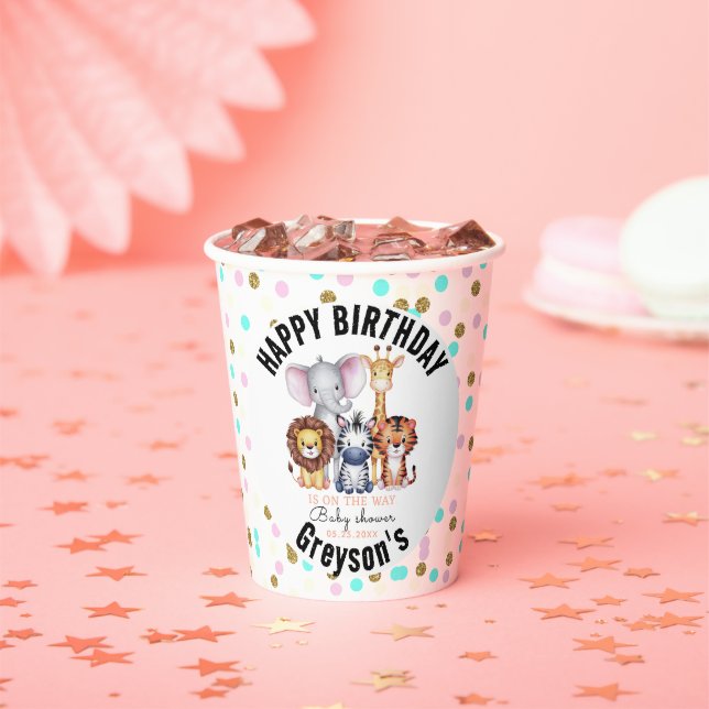 Vasos De Papel Wild One Safari Animals Baby Shower (in situ)