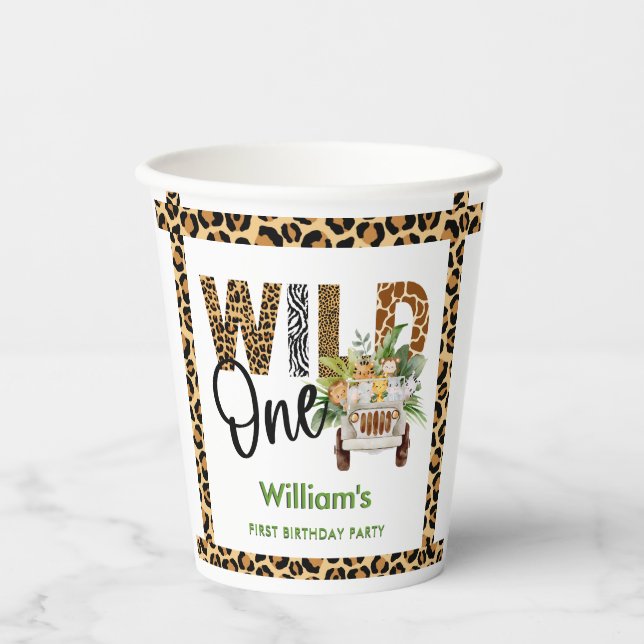 Vasos De Papel Wild One Safari Animals First Birthday Boy  (Anverso)