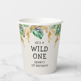 Vasos De Papel Wild One Safari Primer cumpleaños Green Gold Ecru