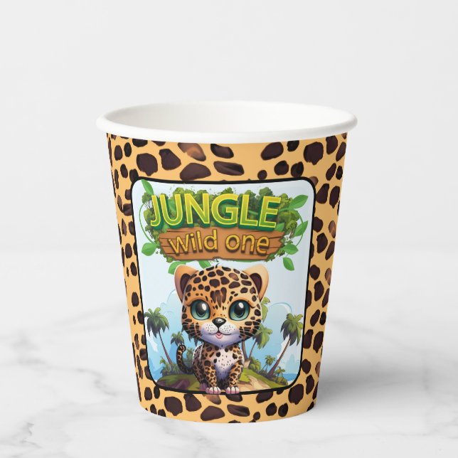 Vasos De Papel WILD ONE Tropical Safari Leopard Character Cat 🐆 (Anverso)