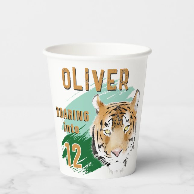 Vasos De Papel Wild Tiger Head Watercolor Birthday  (Reverso )