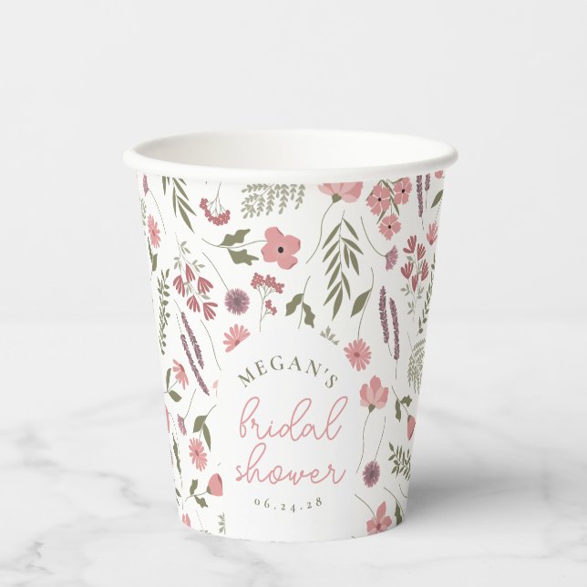 Vasos De Papel Wildflower Bridal Shower Paper Cups - Pink (Anverso)