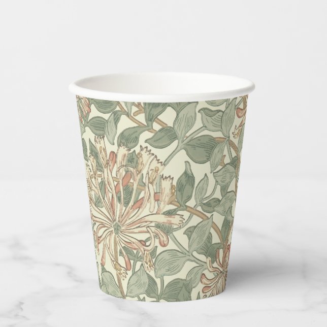 Vasos De Papel William Morris Honeysuckle Green Floral (Anverso)