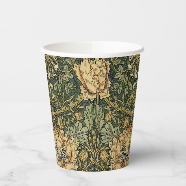 Vasos De Papel William Morris Honeysuckle Green Floral (Izquierda)
