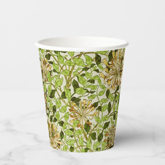Vasos De Papel William Morris Honeysuckle Green Flowers (Anverso)