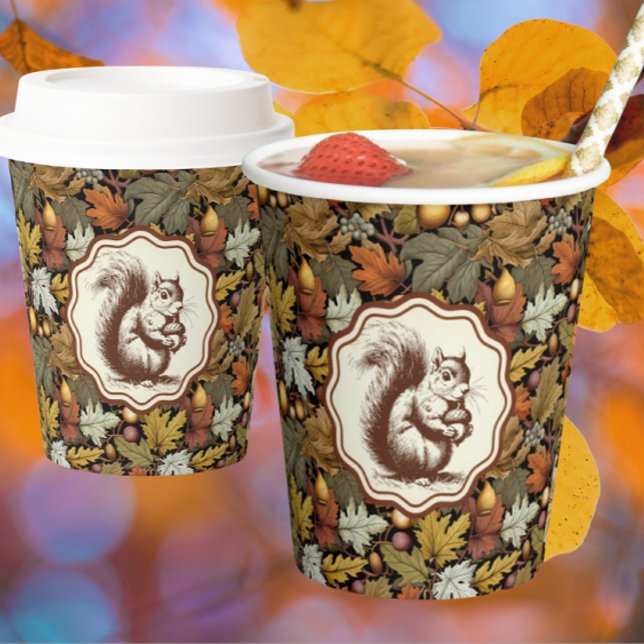 Vasos De Papel William Morris Otoño Bolsa de Acción de Gracias (Fun squirrel paper cups for a fall gathering.)
