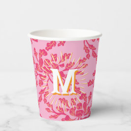 Vasos De Papel Winding Peony Woodcut Pink + Orange Personalized