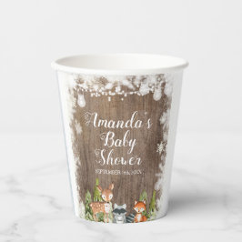 Vasos De Papel Winter Animals Wood Snowflakes Baby Shower