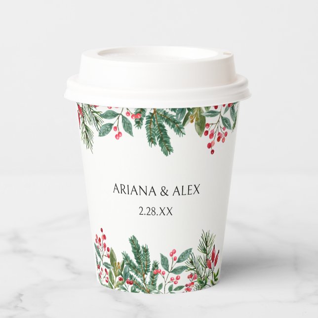 Vasos De Papel Winter Berries Pine Cone Greenery Boda (Anverso)