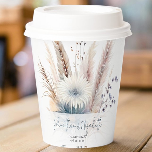 Vasos De Papel Winter Boho Floral Boda | Cuadros de papel blanco (White Winter Boho Floral Wedding Paper Cups)