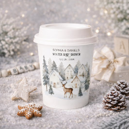 Vasos De Papel Winter Deer in Village Watercolor Baby Shower