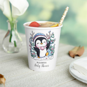 Vasos De Papel Winter Elegant Penguin Baby Shower