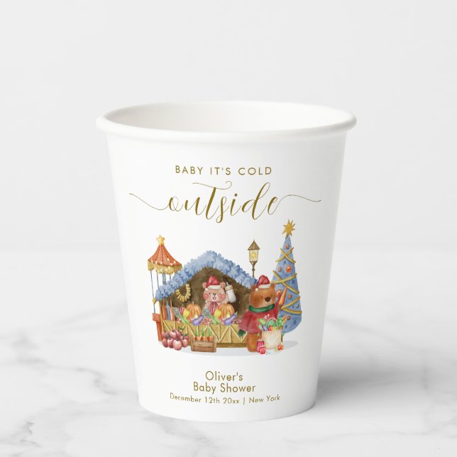 Vasos De Papel Winter Farmer Market Teddy Bear Baby Shower  (Anverso)