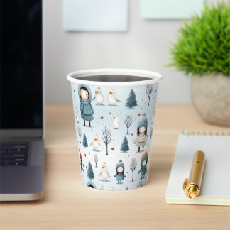 Vasos De Papel Winter Kids Playing