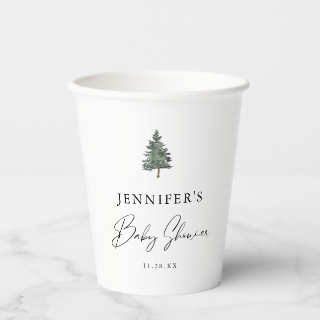 Vasos De Papel Winter Mountain Forest Baby Shower (Anverso)