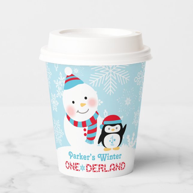 Vasos De Papel Winter ONEderland Birthday Snowman (Anverso)