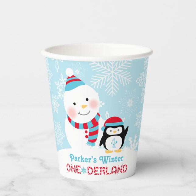 Vasos De Papel Winter ONEderland Birthday Snowman (Anverso)