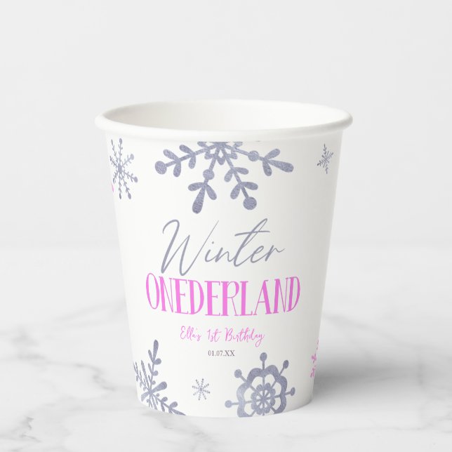 Vasos De Papel Winter ONEderland Snowflake Primer Fiesta de cumpl (Anverso)