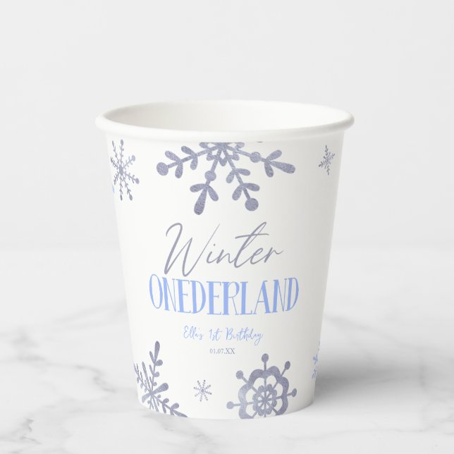 Vasos De Papel Winter ONEderland Snowflake Primer Fiesta de cumpl (Anverso)