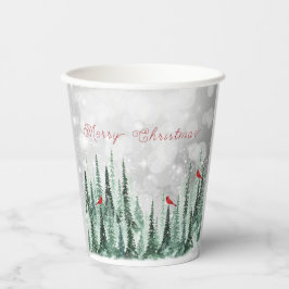 Vasos De Papel Winter Pine Trees Christmas Red Cardinals