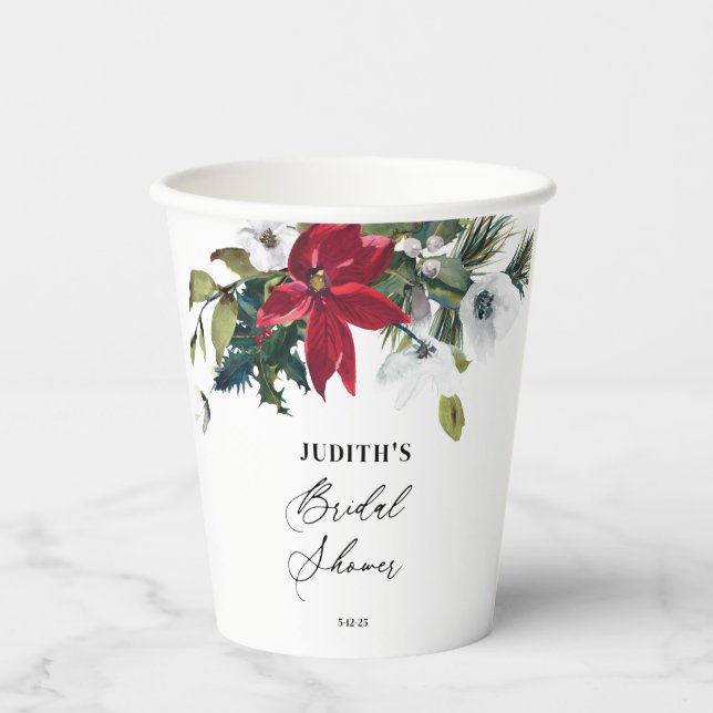 Vasos De Papel Winter Poinsettia Bridal Shower (Anverso)