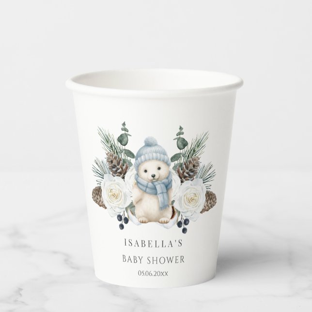 Vasos De Papel Winter Polar Bear Boy Baby Shower (Anverso)