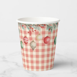 Vasos De Papel Winter Red Christmas gingham with ornaments