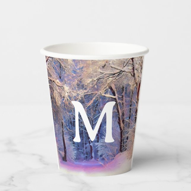 Vasos De Papel Winter scenery with snowed trees watercolor  (Anverso)