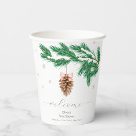 Vasos De Papel Winter Snowflake Pine cone Baby Shower Welcome