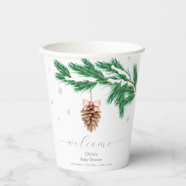 Vasos De Papel Winter Snowflake Pine cone Baby Shower Welcome (Anverso)